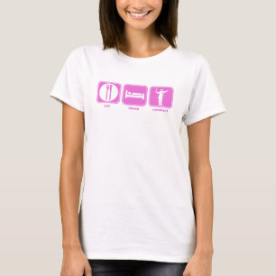 essen Sie Schlafführungsrosa T-Shirt