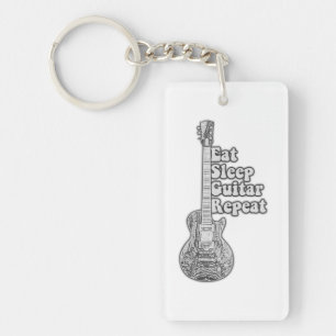 Essen Sie schlafgitarre wiederholen. rerto schwarz Schlüsselanhänger