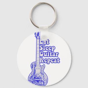 Essen Sie schlafgitarre wiederholen. Vintage blaue Schlüsselanhänger
