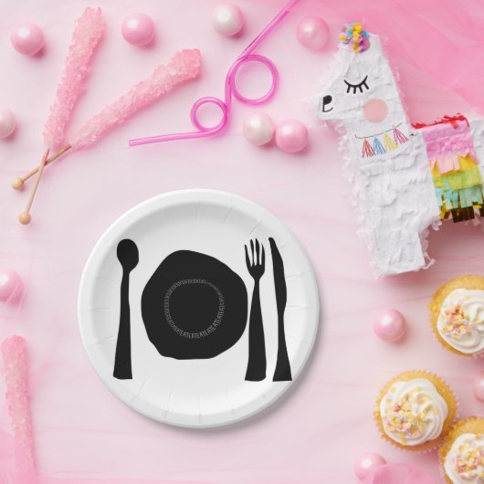 Essen Sie schwarze und weiße Platte und Utensid. Pappteller (Party)