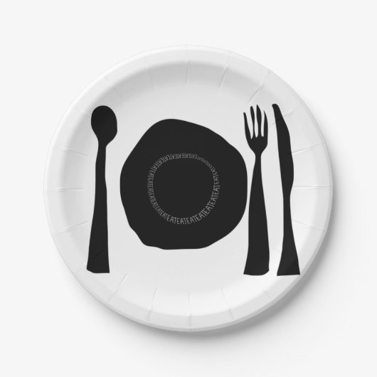 Essen Sie schwarze und weiße Platte und Utensid. Pappteller (Vorderseite)