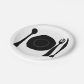 Essen Sie schwarze und weiße Platte und Utensid. Pappteller (Schrägansicht)