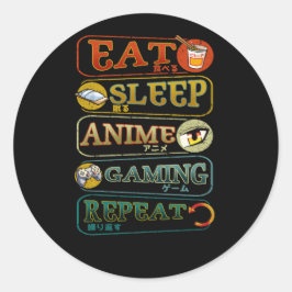 Essen Sie Sleep Anime Gaming Wiederholen Gamer Jap Runder Aufkleber