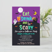 Essen Sie trinken & Beängstigend sein Retro-Farben Einladung (Stehend Vorderseite)