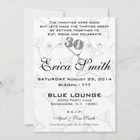 Essen Sie, trinken Sie und drehen Sie 30. Einladung (Rückseite)