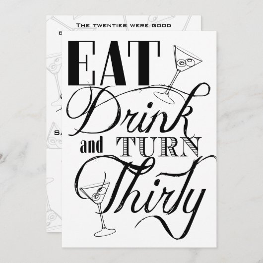 Essen Sie, trinken Sie und drehen Sie 30. Einladung (Vorne/Hinten)