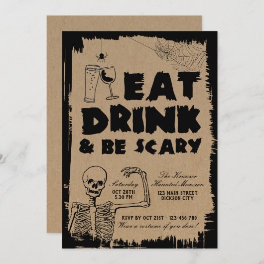 Essen Sie trinken und Beängstigend erwachsenes Hal Einladung (Vorne/Hinten)