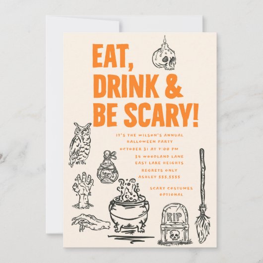 Essen Sie trinken und Beängstigend erwachsenes Hal Einladung (Vorderseite)