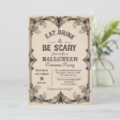 Essen Sie trinken und Beängstigend Halloween-Party Einladung (Stehend Vorderseite)