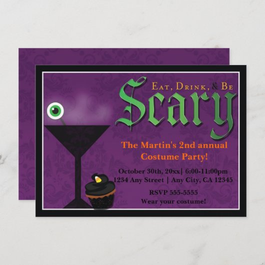 Essen Sie trinken und Beängstigend Halloween-Party Einladung (Vorne/Hinten)