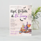 Essen Sie trinken und Beängstigend Halloween-Party Einladung (Stehend Vorderseite)
