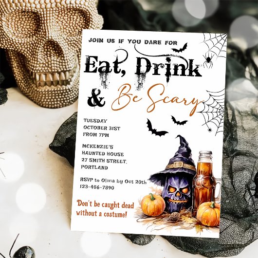 Essen Sie trinken und Beängstigend Halloween-Party Einladung