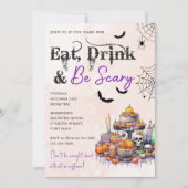 Essen Sie trinken und Beängstigend Halloween-Party Einladung (Vorderseite)