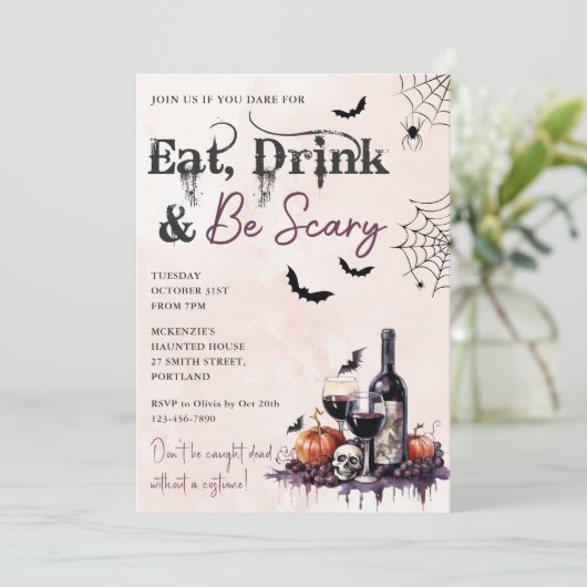 Essen Sie trinken und Beängstigend Halloween-Party Einladung (Stehend Vorderseite)