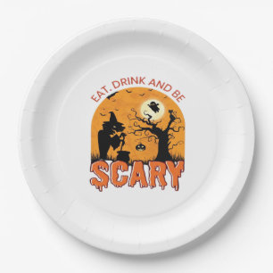 Essen Sie trinken und Beängstigend Halloween Szene Pappteller