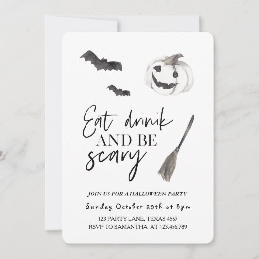 Essen Sie trinken und Beängstigend sein | Frohe Ha Einladung (Vorderseite)