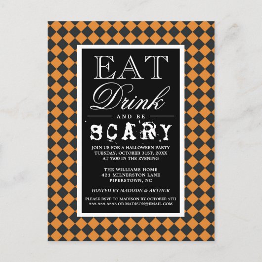 Essen Sie trinken und Beängstigend sein | Fröhlich Einladungspostkarte (Vorderseite)