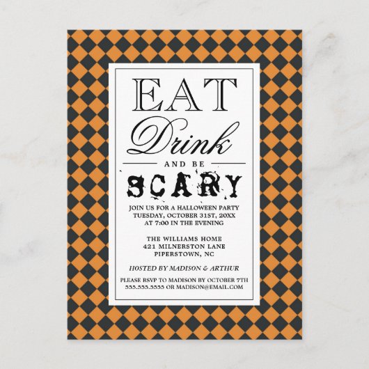 Essen Sie trinken und Beängstigend sein | Fröhlich Einladungspostkarte (Vorderseite)