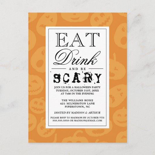 Essen Sie trinken und Beängstigend sein | Fröhlich Einladungspostkarte (Vorderseite)