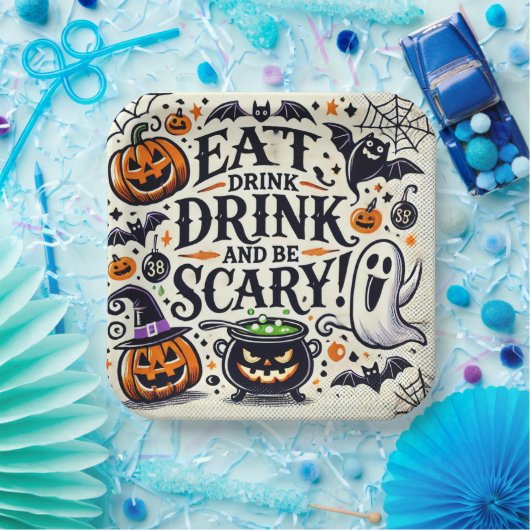 Essen Sie trinken und Beängstigend sein Pappteller (Party)