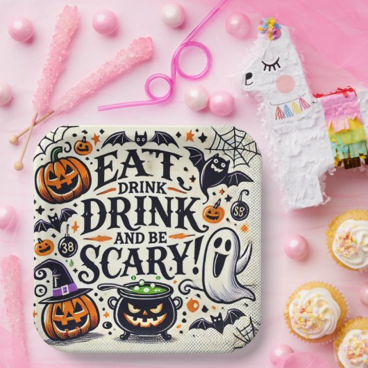 Essen Sie trinken und Beängstigend sein Pappteller (Party)