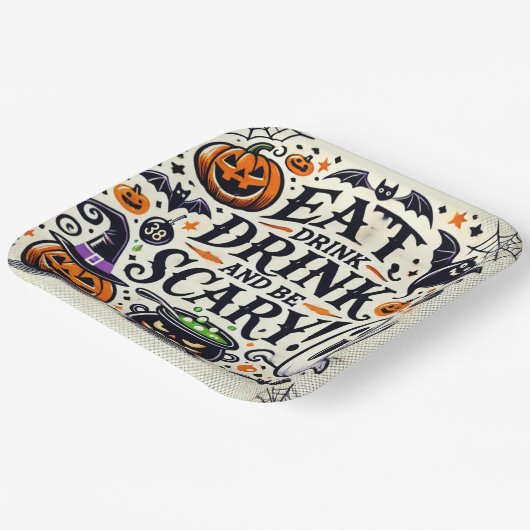 Essen Sie trinken und Beängstigend sein Pappteller (Gewinkelt)