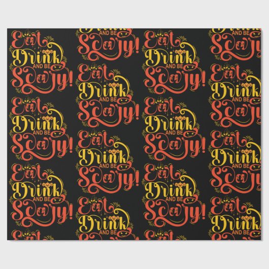 Essen Sie trinken und Beängstigend-Text-Design-Mus Geschenkpapier (Flach)