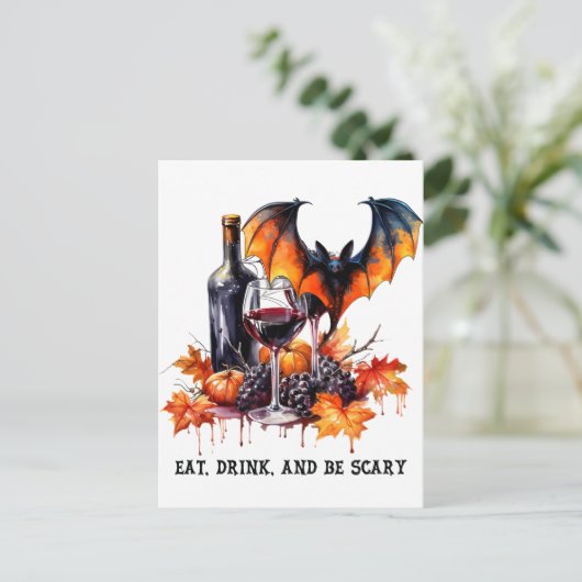 Essen Sie trinken und Beängstigenden Herbst Hallow Postkarte (Stehend Vorderseite)