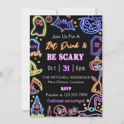 Essen Sie trinken und Beängstigendes dunkles Hallo Einladung (Vorderseite)