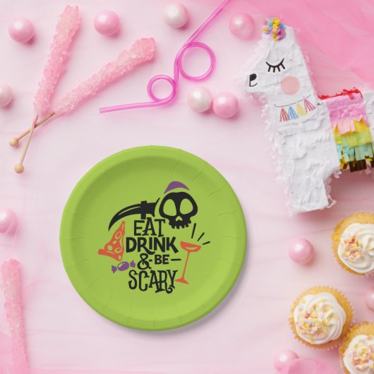 Essen Sie trinken und Beängstigendes grünes Hallow Pappteller (Party)