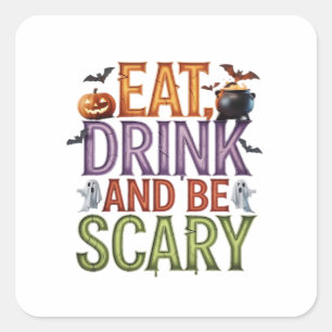 Essen Sie trinken und Beängstigendes Halloween-Par Quadratischer Aufkleber
