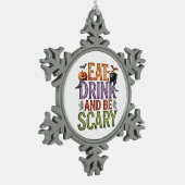 Essen Sie trinken und Beängstigendes Halloween-Par Schneeflocken Zinn-Ornament (Links)