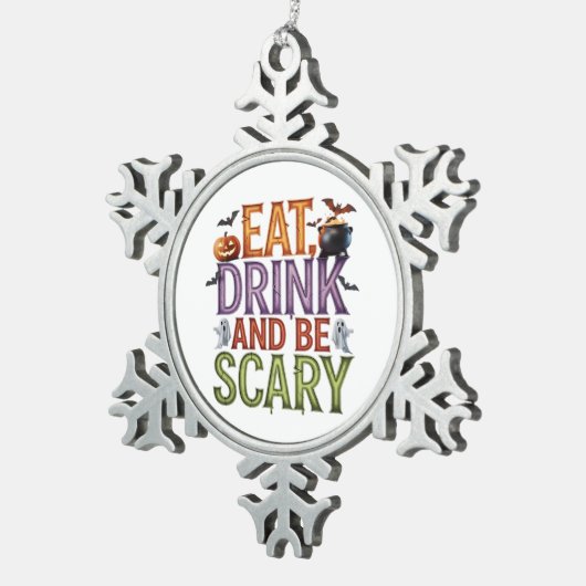 Essen Sie trinken und Beängstigendes Halloween-Par Schneeflocken Zinn-Ornament (Rechts)