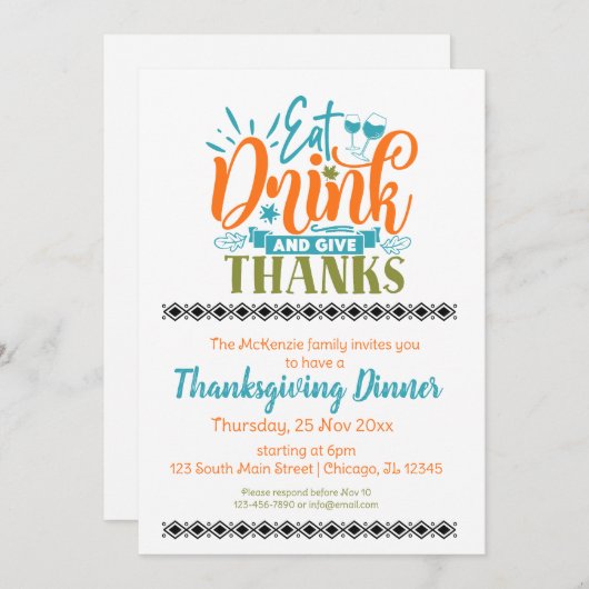 Essen Sie trinken und danken Einladung (Vorne/Hinten)