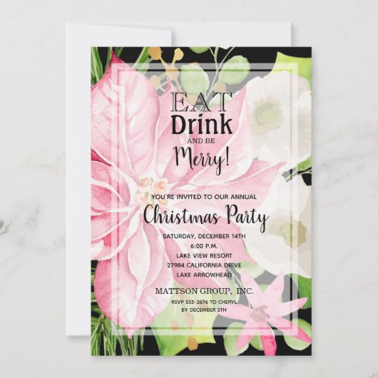 Essen Sie trinken und fühlen Sie sich am blumigen Einladung (Vorderseite)