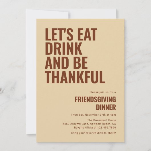 Essen Sie trinken und fühlen Sie sich dankbar, das Einladung (Vorderseite)