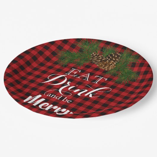 Essen Sie trinken und fühlen Sie sich, roter Tarta Pappteller (Schrägansicht)