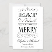 Essen Sie trinken und fühlen Sie sich Save the Dat Magneteinladung (Vorderseite)