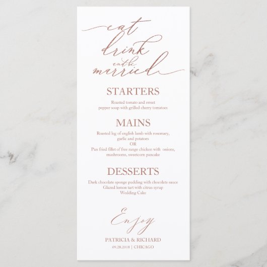 Essen Sie trinken und genießen Sie Verheiratete Sp Menükarte (Vorderseite)