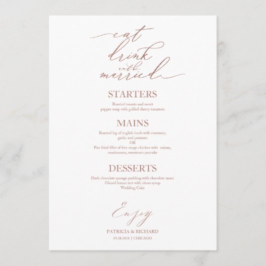 Essen Sie trinken und genießen Sie Verheiratete Sp Menükarte (Vorderseite)