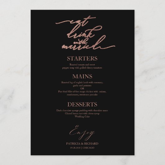 Essen Sie trinken und genießen Sie Verheiratete Sp Menükarte (Vorderseite)