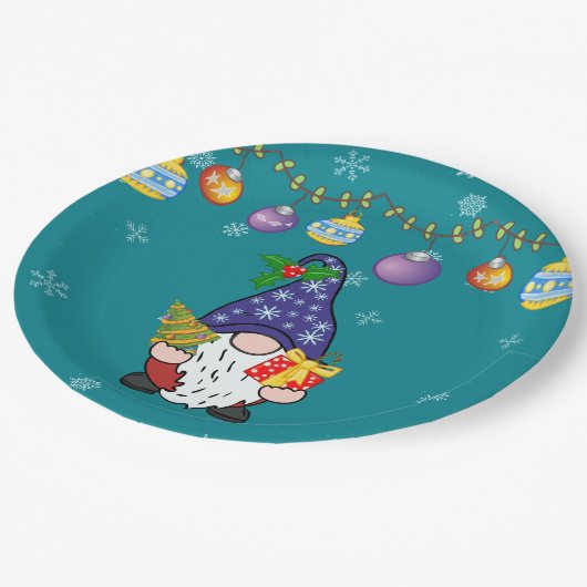 Essen Sie trinken und gnomie sein Pappteller (Schrägansicht)