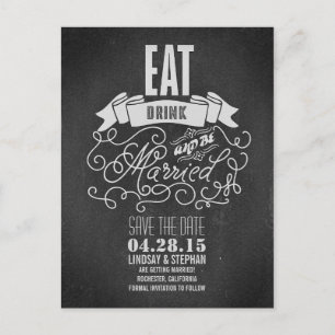 Essen Sie trinken und Save the Date auf der Postka Ankündigungspostkarte