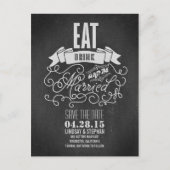 Essen Sie trinken und Save the Date auf der Postka Ankündigungspostkarte (Vorderseite)
