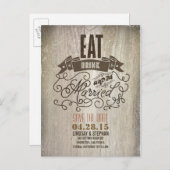 Essen Sie trinken und Save the Date auf der Postka Ankündigungspostkarte (Vorne/Hinten)