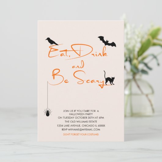 Essen Sie trinken und seien Sie Beängstigend Hallo Einladung (Stehend Vorderseite)