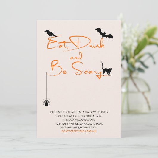 Essen Sie trinken und seien Sie Beängstigend Hallo Einladung (Stehend Vorderseite)