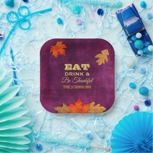 Essen Sie trinken und seien Sie dankbar Blätter Pappteller (Party)