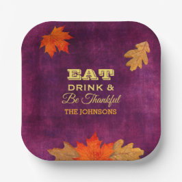 Essen Sie trinken und seien Sie dankbar Blätter Pappteller