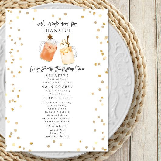 Essen Sie trinken und seien Sie dankbar Erntedank Menükarte